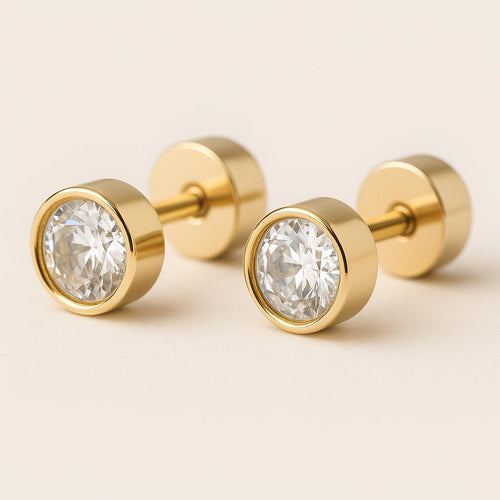 "Lunira" – Ohrstecker mit Zirkonia & Schraubverschluss-Goldharmonie