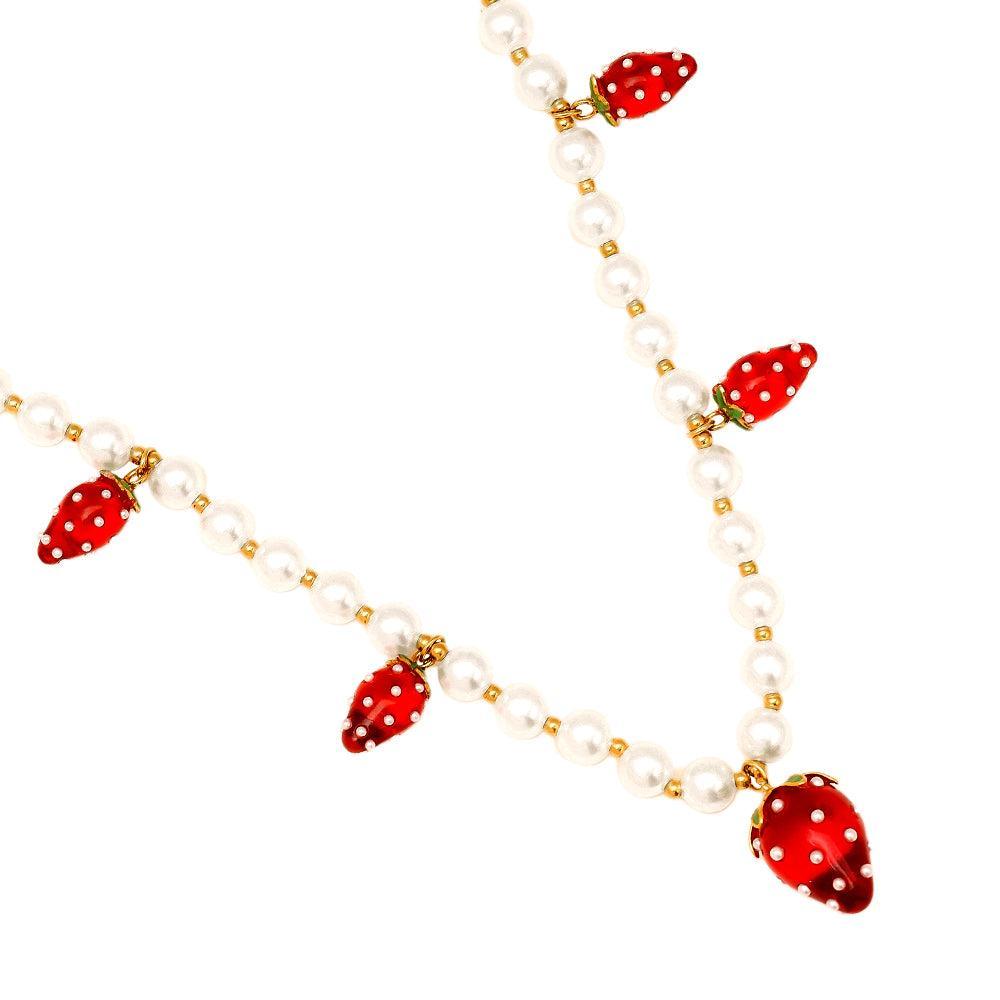 "Melianea" Strawberry In Pearl Chain Edelstahl Halskette