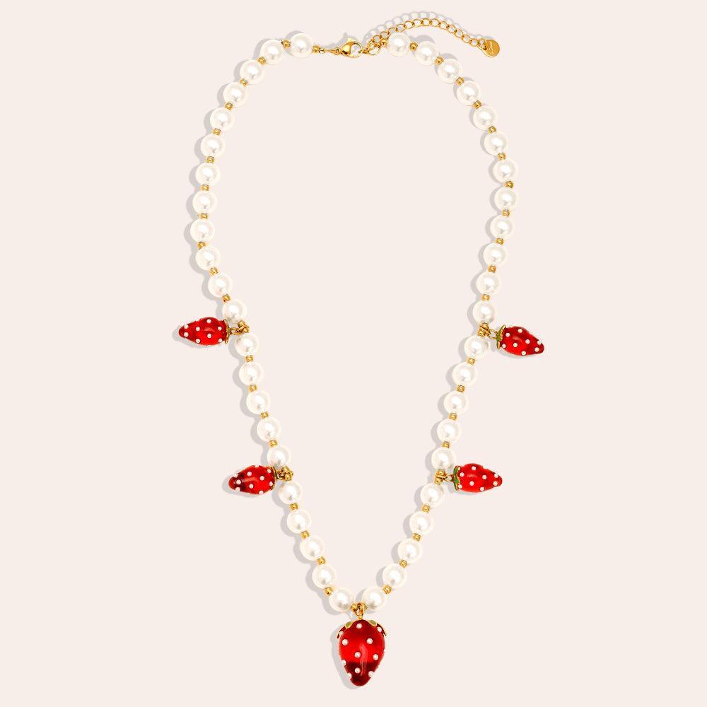"Melianea" Strawberry In Pearl Chain Edelstahl Halskette-Goldharmonie