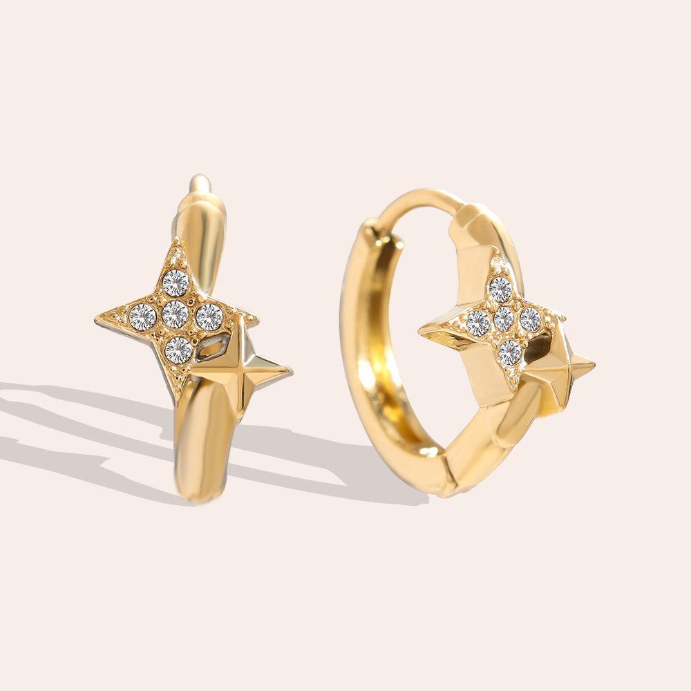 „Meliriva“ Diamond Four-pointed Star Hoop Ohrringe-Goldharmonie