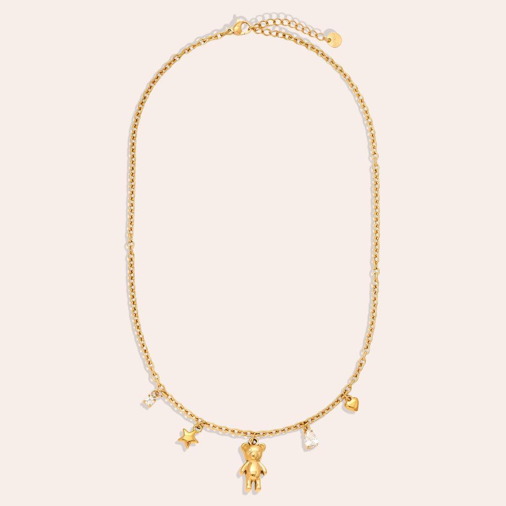 "Miraiona" Sweet Bear And Charms Edelstahl Halskette-Goldharmonie