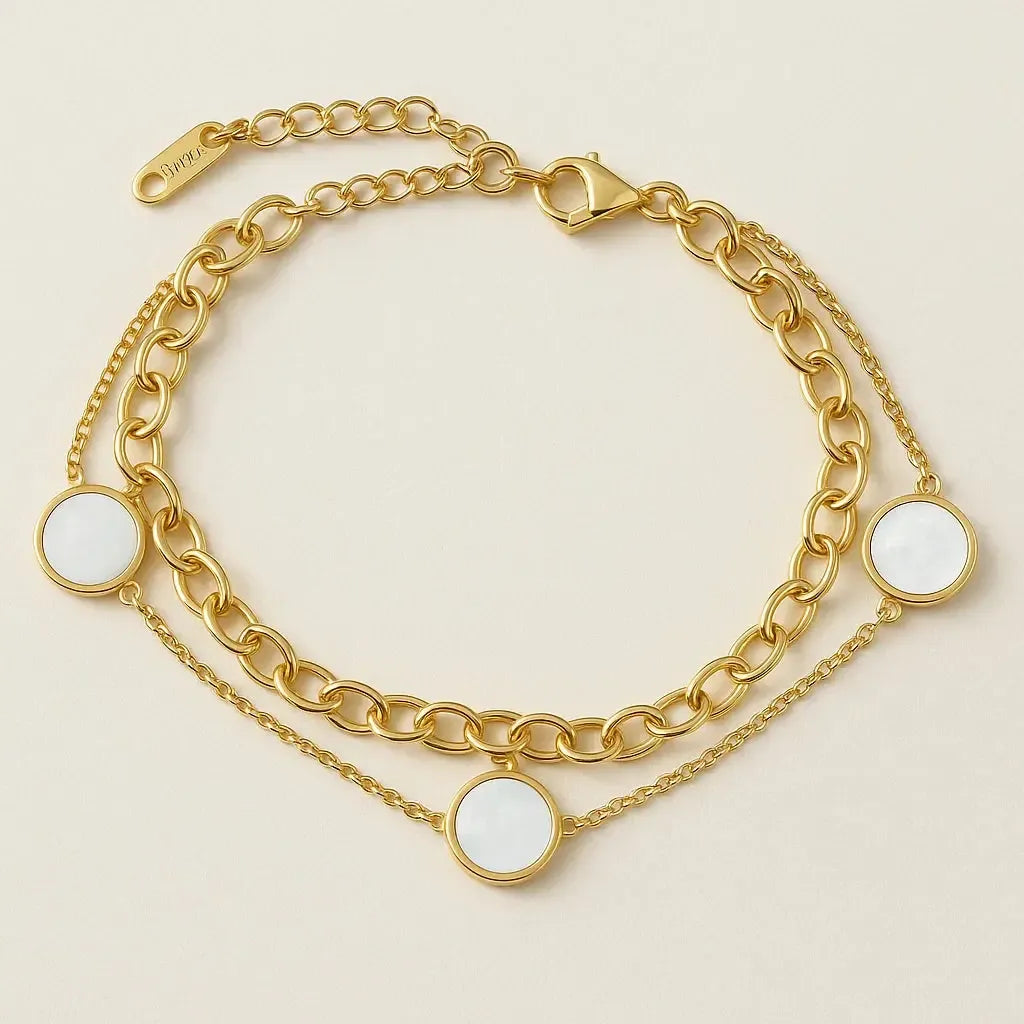 "Miralyn" – Zweireihiges Armband mit Perlmutt-Elementen-Goldharmonie