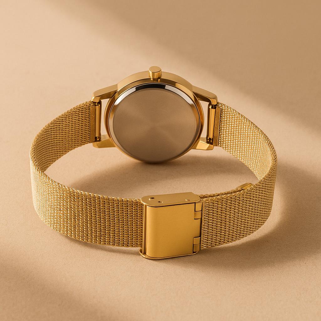 "Mirena" – Damenuhr mit Edelstahl-Meshband und minimalistischer Eleganz