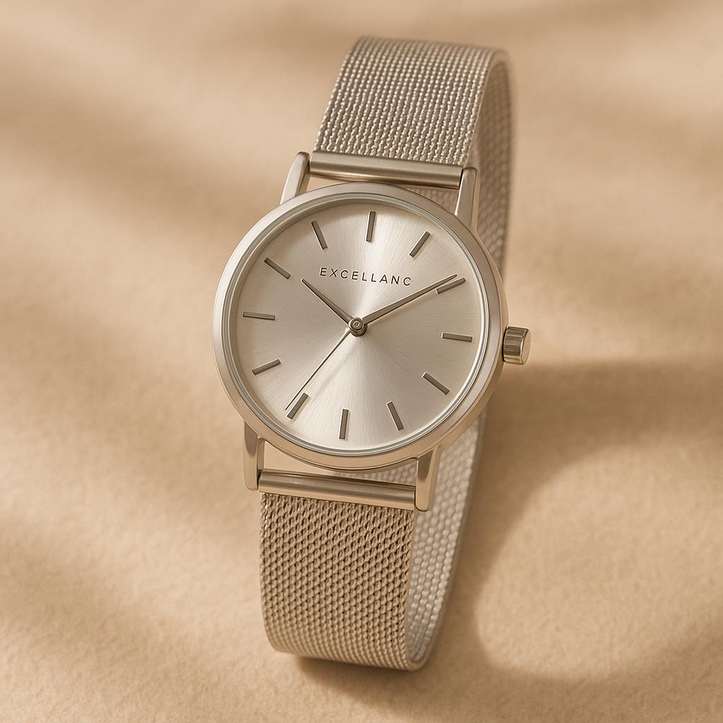 "Mirena" – Damenuhr mit Edelstahl-Meshband und minimalistischer Eleganz