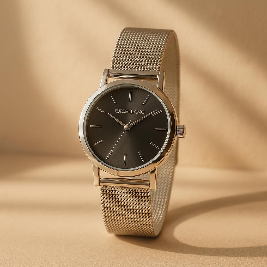 "Mirena" – Damenuhr mit Edelstahl-Meshband und minimalistischer Eleganz