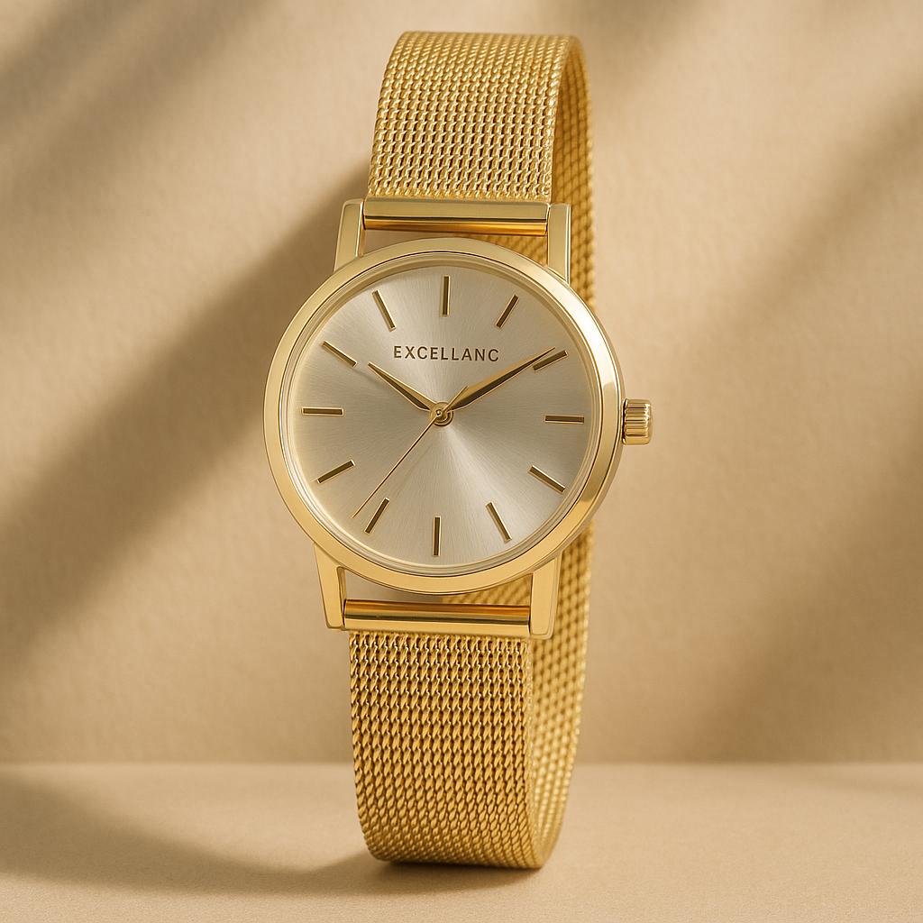 "Mirena" – Damenuhr mit Edelstahl-Meshband und minimalistischer Eleganz-Goldharmonie