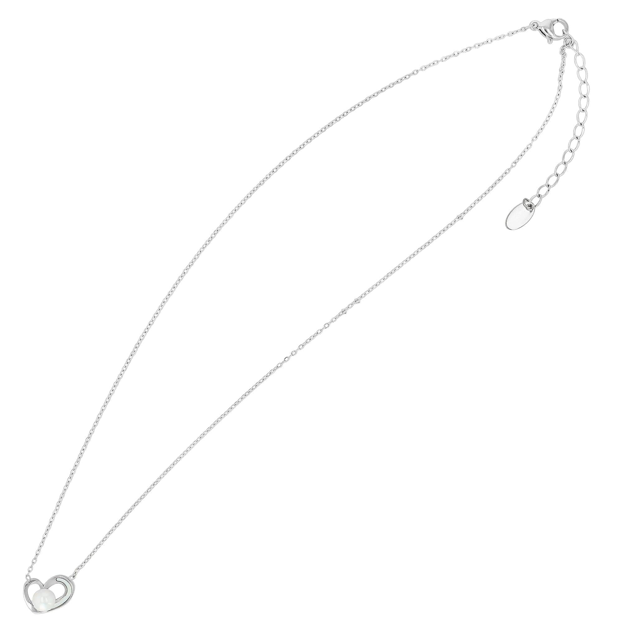 „Narell“ – Anhängerkette mit Herzanhänger, Perlmutt & Süßwasserperle, 42,5 + 5 cm