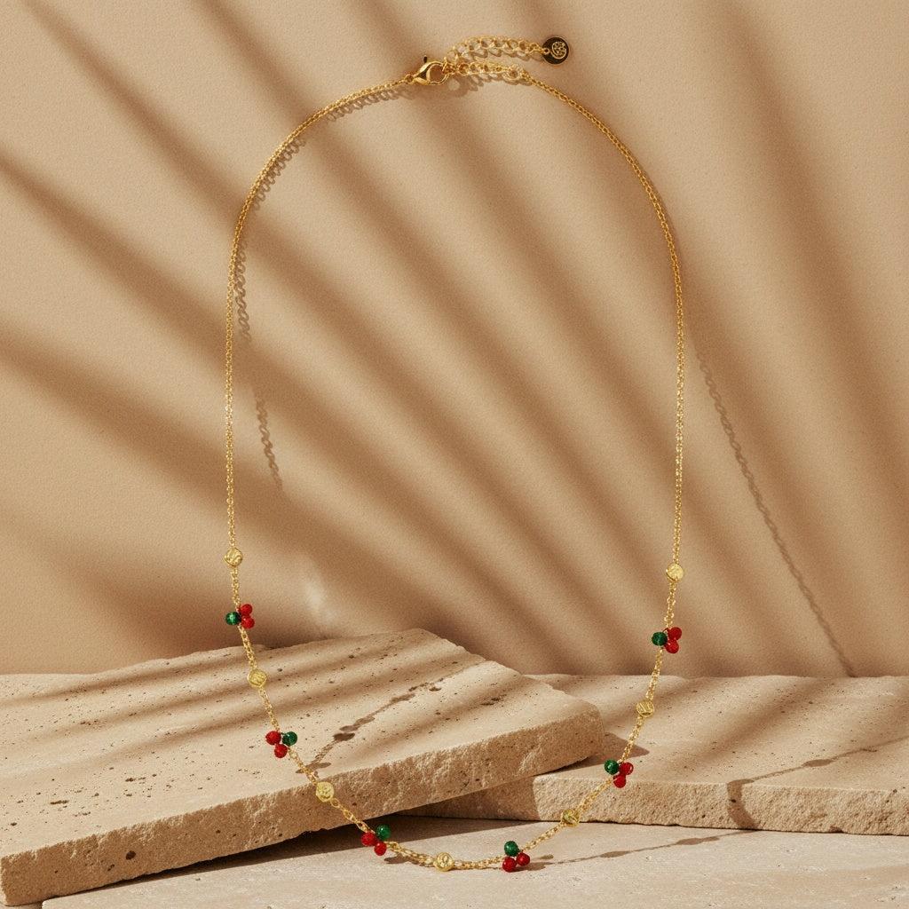 "Naviara" Mini Cherry And Plate Edelstahl Halskette