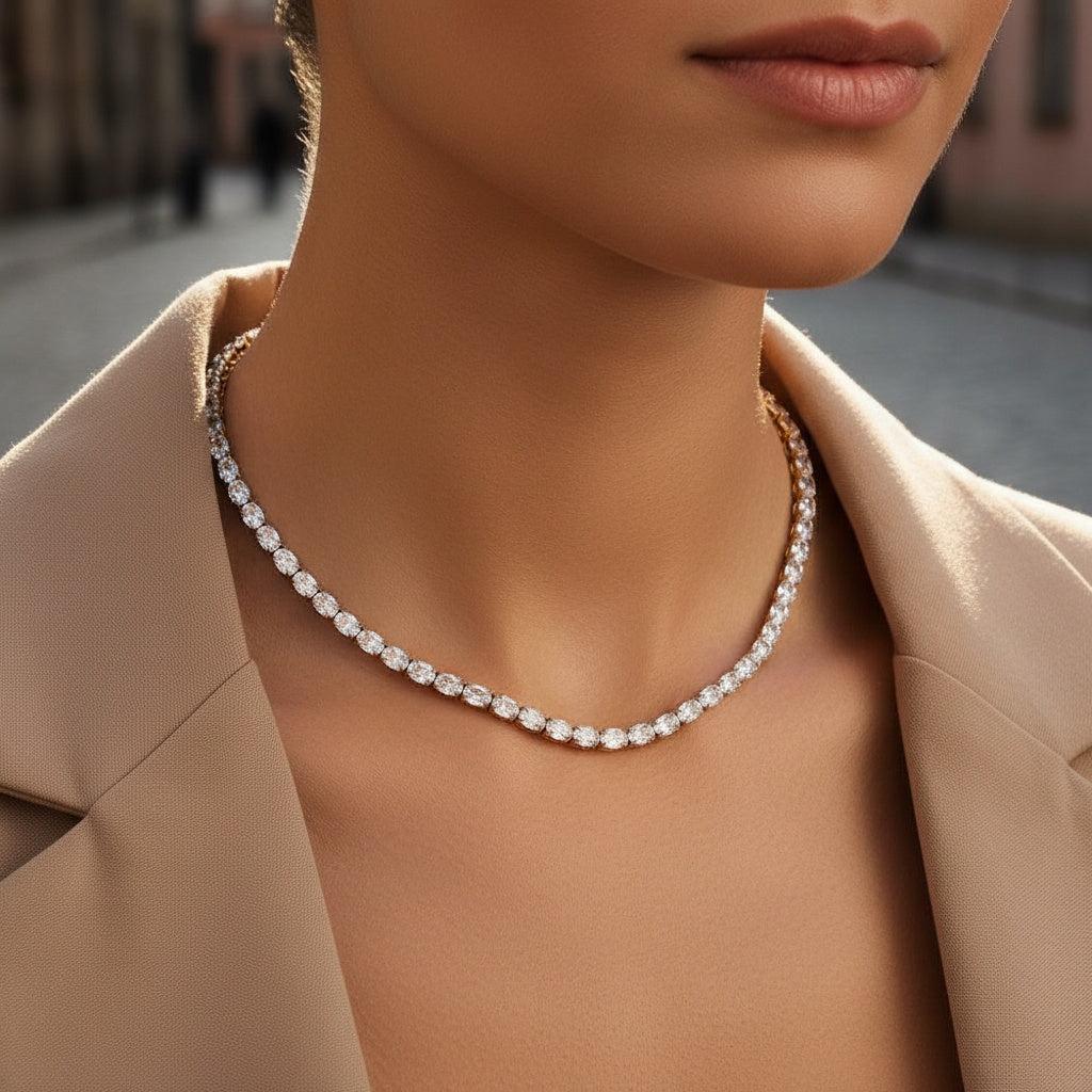 "Naviariahe" Oval Diamond Chain Edelstahl Halskette