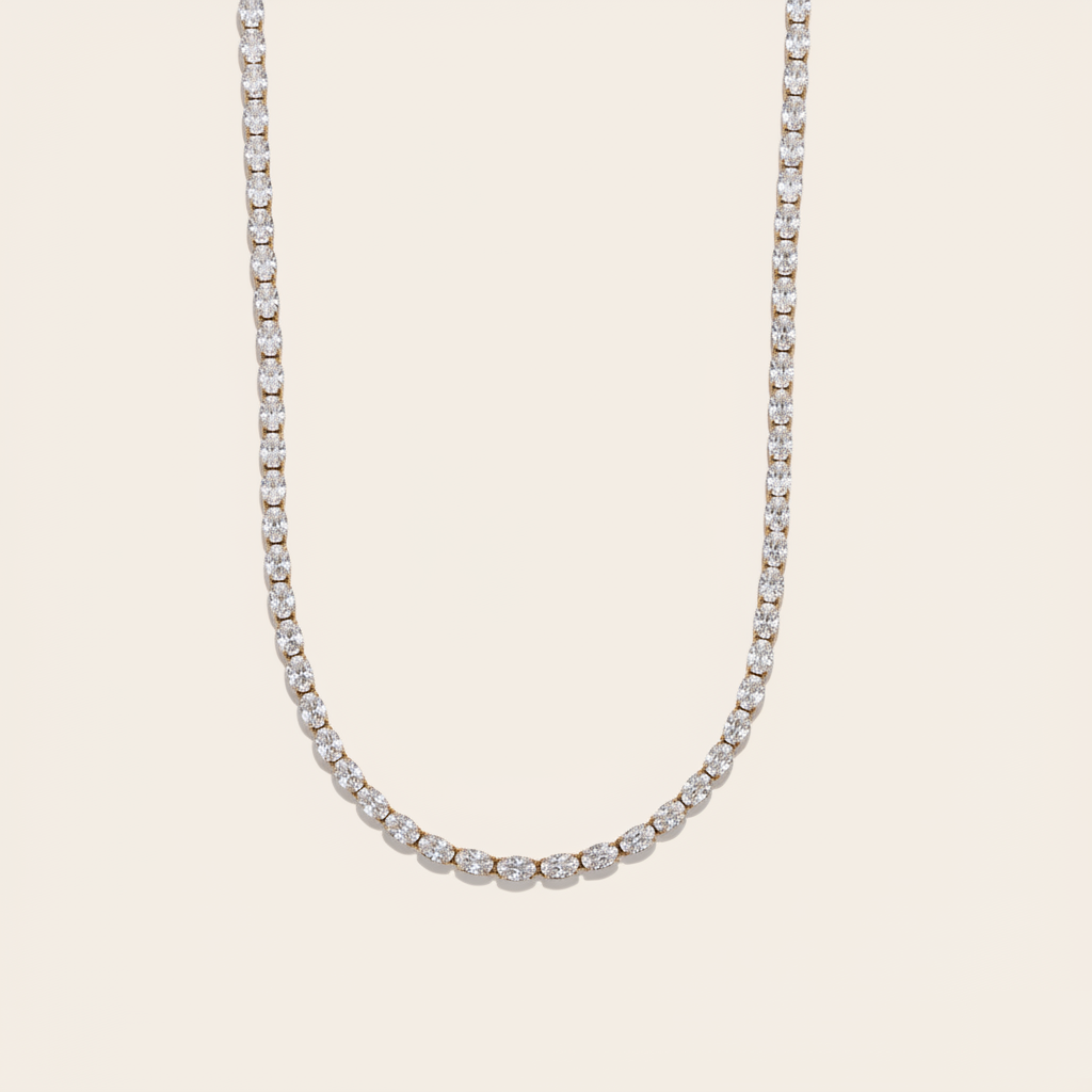 "Naviariahe" Oval Diamond Chain Edelstahl Halskette