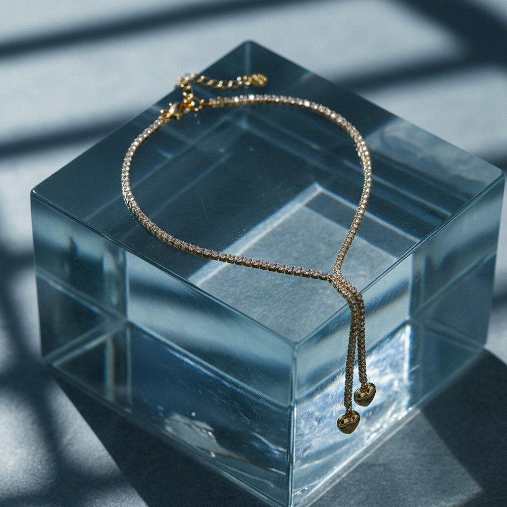 "Navinaraina" Two Hearts In Diamond Chain Edelstahl Halskette