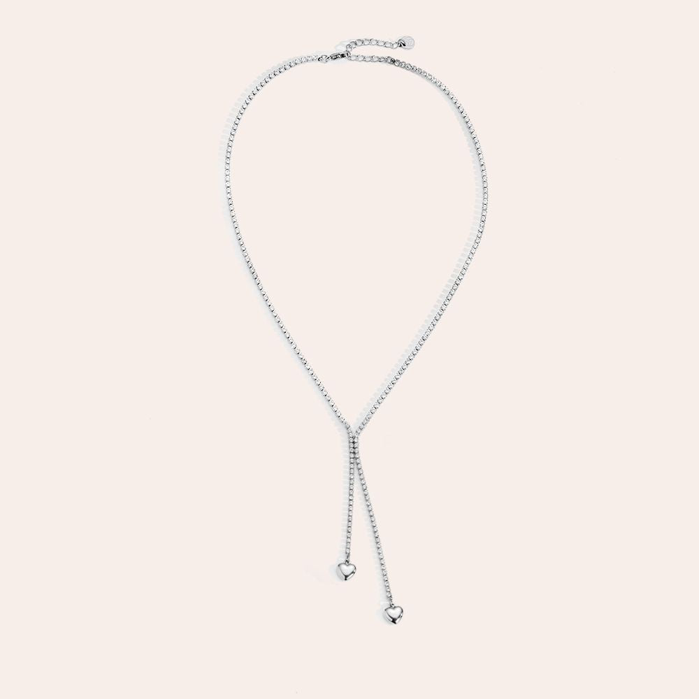 "Navinaraina" Two Hearts In Diamond Chain Edelstahl Halskette
