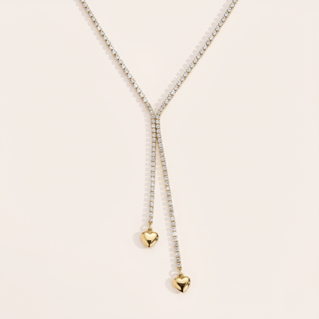 "Navinaraina" Two Hearts In Diamond Chain Edelstahl Halskette