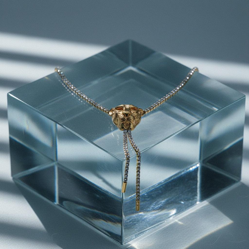 "Nayalinora" Leopard Head In Diamond Chain Edelstahl Halskette