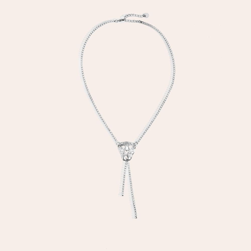 "Nayalinora" Leopard Head In Diamond Chain Edelstahl Halskette