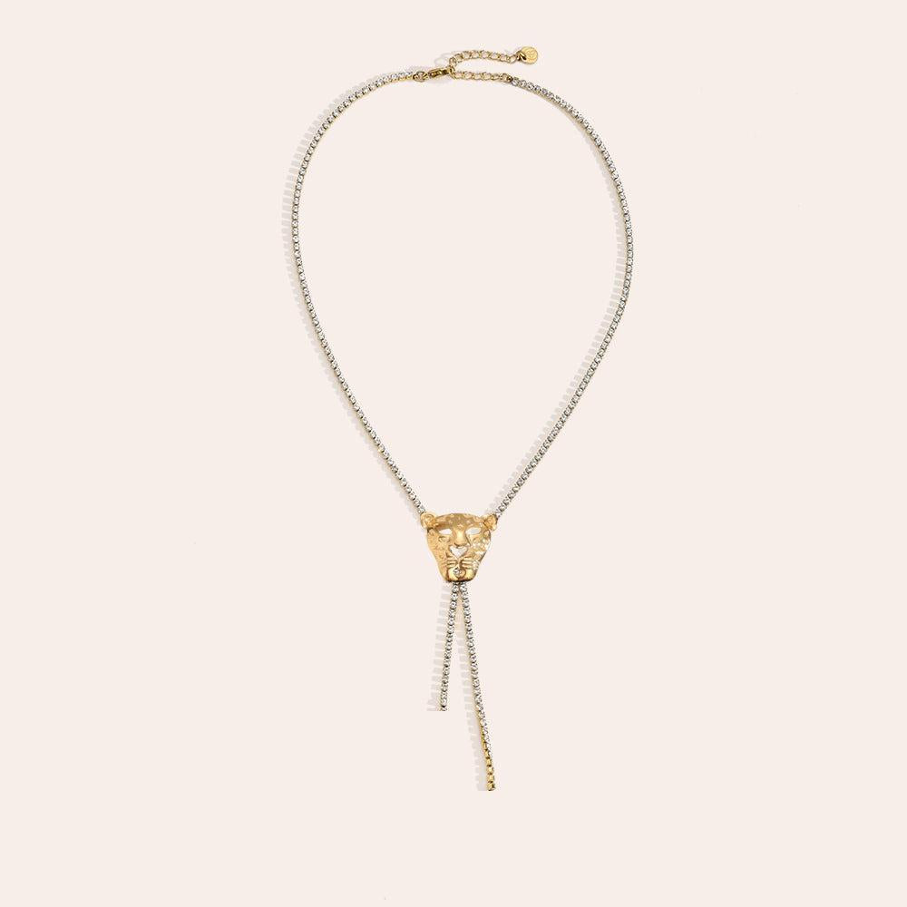 "Nayalinora" Leopard Head In Diamond Chain Edelstahl Halskette-Goldharmonie