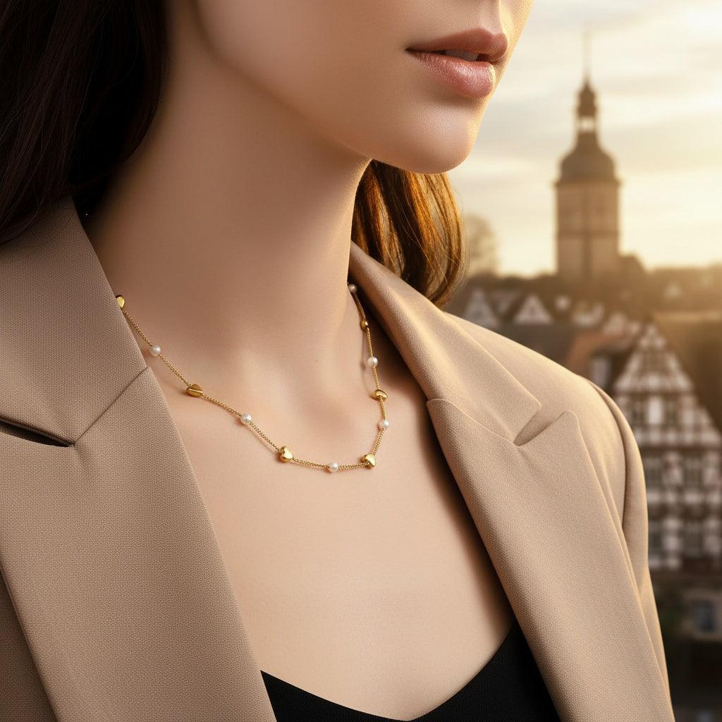 "Nayanoraya" Small Hearts Pearl Edelstahl Halskette