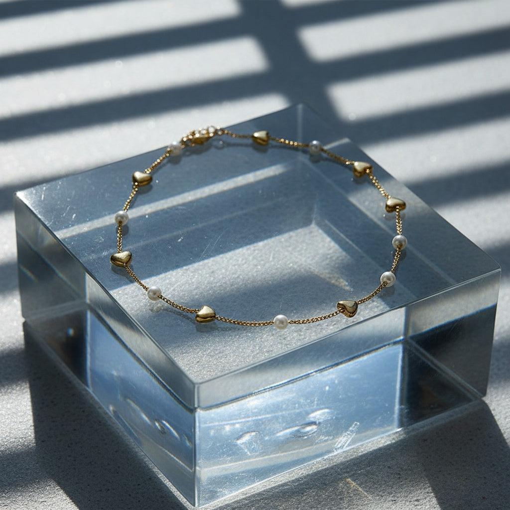 "Nayanoraya" Small Hearts Pearl Edelstahl Halskette
