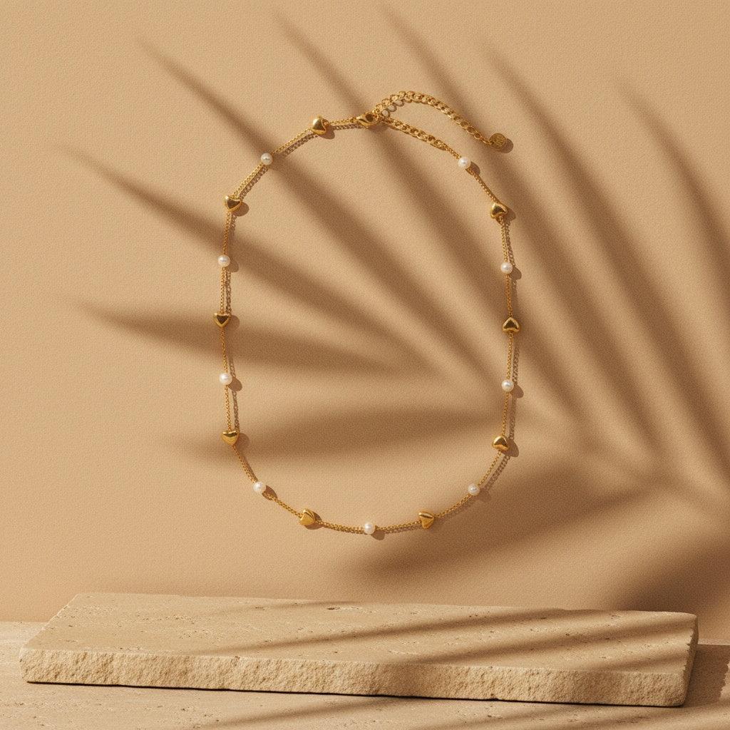 "Nayanoraya" Small Hearts Pearl Edelstahl Halskette