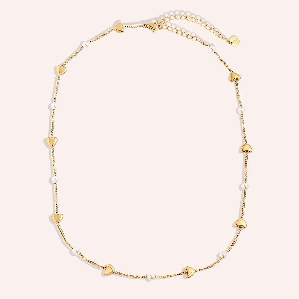 "Nayanoraya" Small Hearts Pearl Edelstahl Halskette-Goldharmonie
