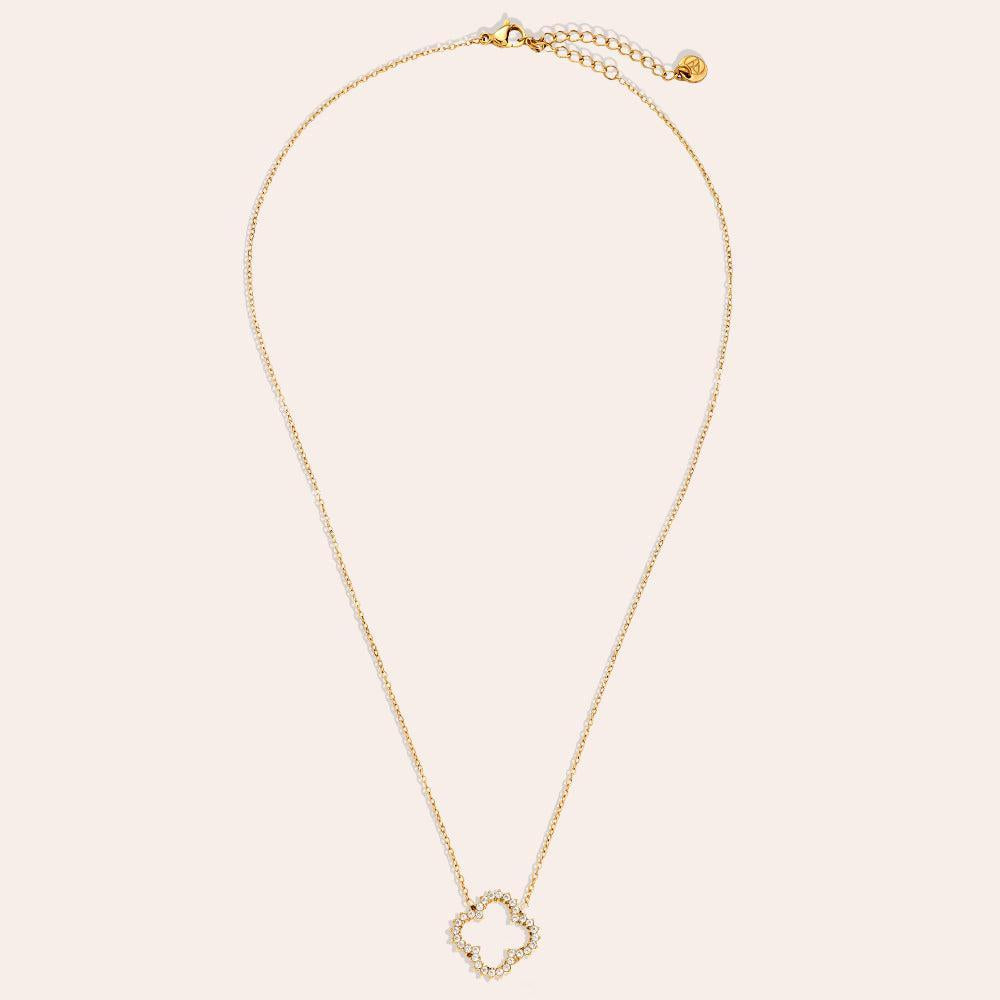 "Noavarayne" Hollow Diamond Lucky Flower Edelstahl Halskette-Goldharmonie