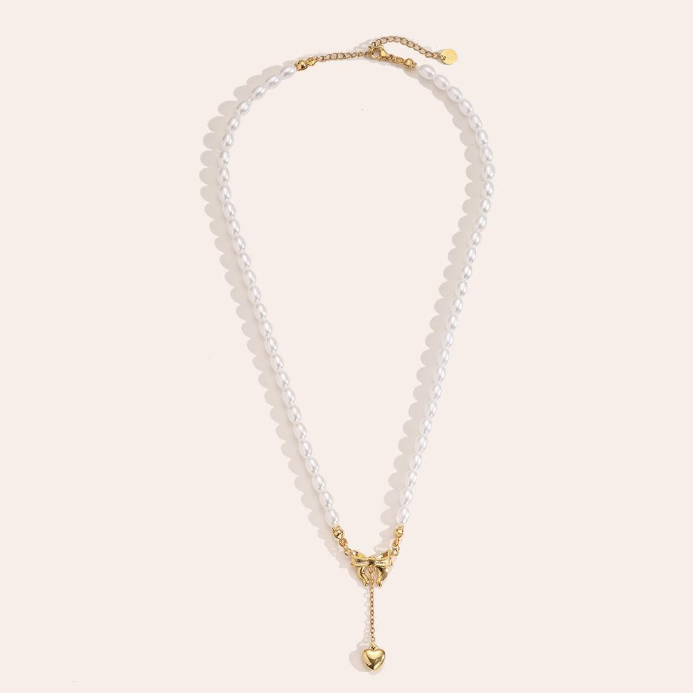 "Norariaine" Bowtie With Heart In Pearl Chain Edelstahl Halskette-Goldharmonie