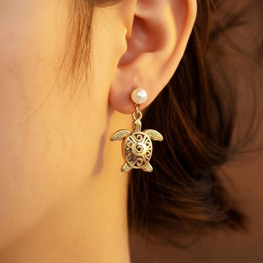 „Noravera“ Snail Turtle And Pearl Ohrringe