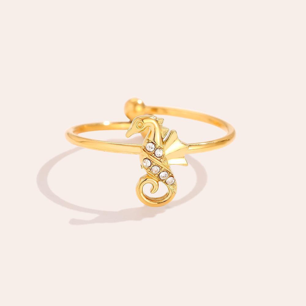 Noviriva - Diamond Sea Horse Ring-Goldharmonie