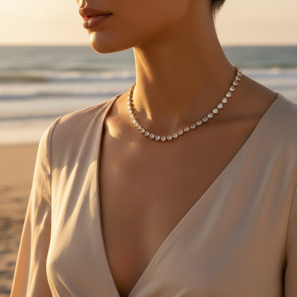 "Orialeieva" Diamond Hearts Chain Edelstahl Halskette