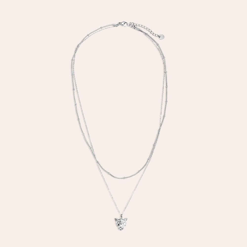 "Oriveleva" Two Layer Leopard Head With Diamond Edelstahl Halskette