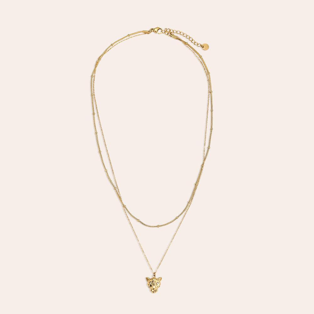 "Oriveleva" Two Layer Leopard Head With Diamond Edelstahl Halskette-Goldharmonie