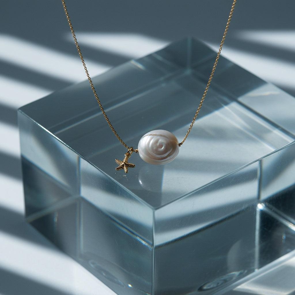 "Rinaraelle" Pearl And Mini Star Edelstahl Halskette