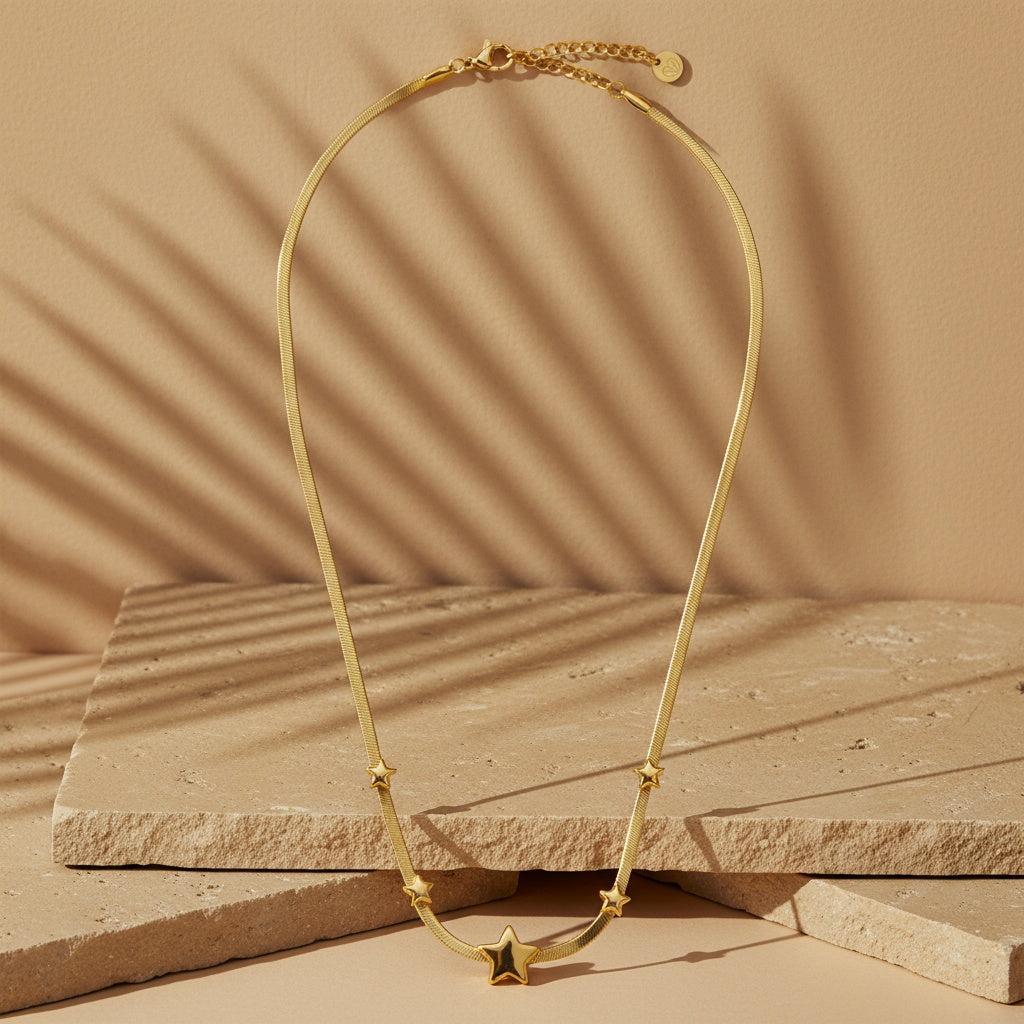 "Rinavellyn" Stars In Snake Chain Edelstahl Halskette