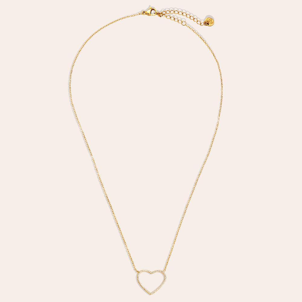 "Rinayalyn" Tiny Diamonds Hollow Heart Edelstahl Halskette-Goldharmonie