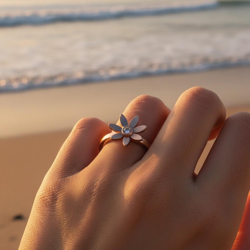 Rosmira - Roségoldfarbener Ring mit floraler Blüte & Similistein