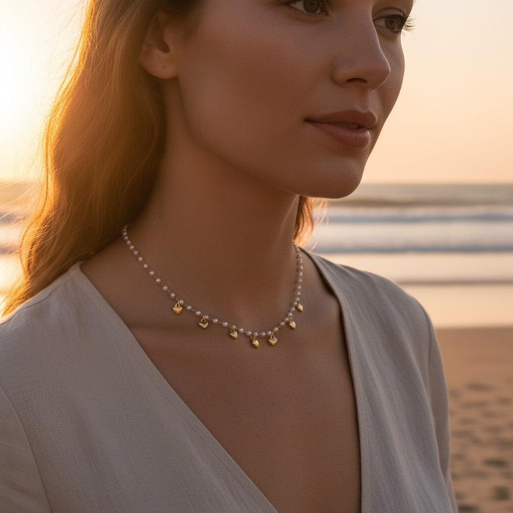 "Senaelle" Pearl Heart Edelstahl Halskette