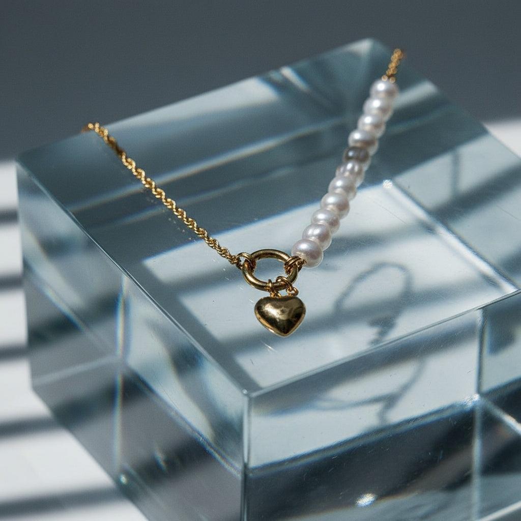 "Senaelleia" Pearl Heart Edelstahl Halskette