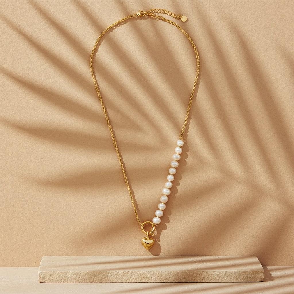 "Senaelleia" Pearl Heart Edelstahl Halskette