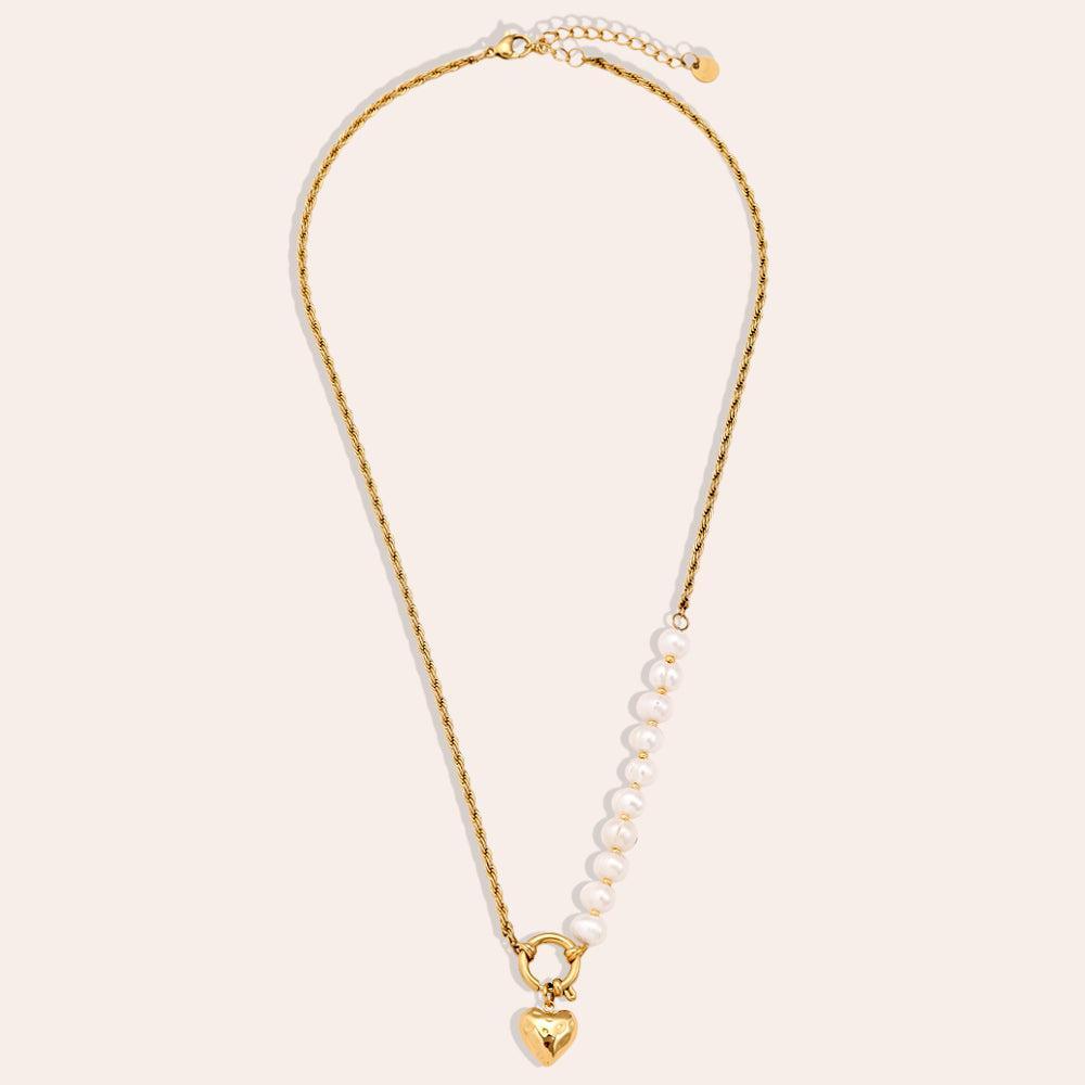 "Senaelleia" Pearl Heart Edelstahl Halskette-Goldharmonie