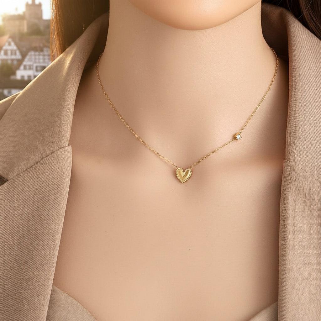 "Sirairaine" Heart With One Diamond Edelstahl Halskette