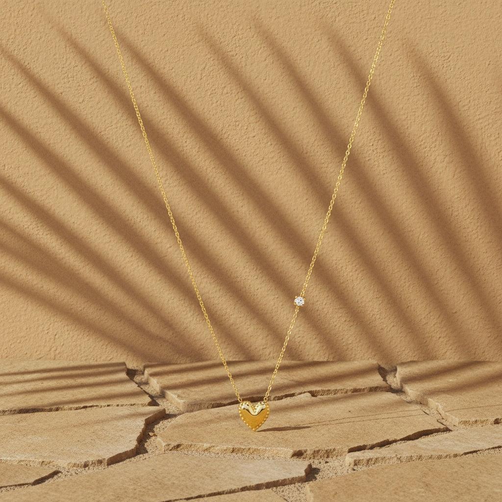 "Sirairaine" Heart With One Diamond Edelstahl Halskette