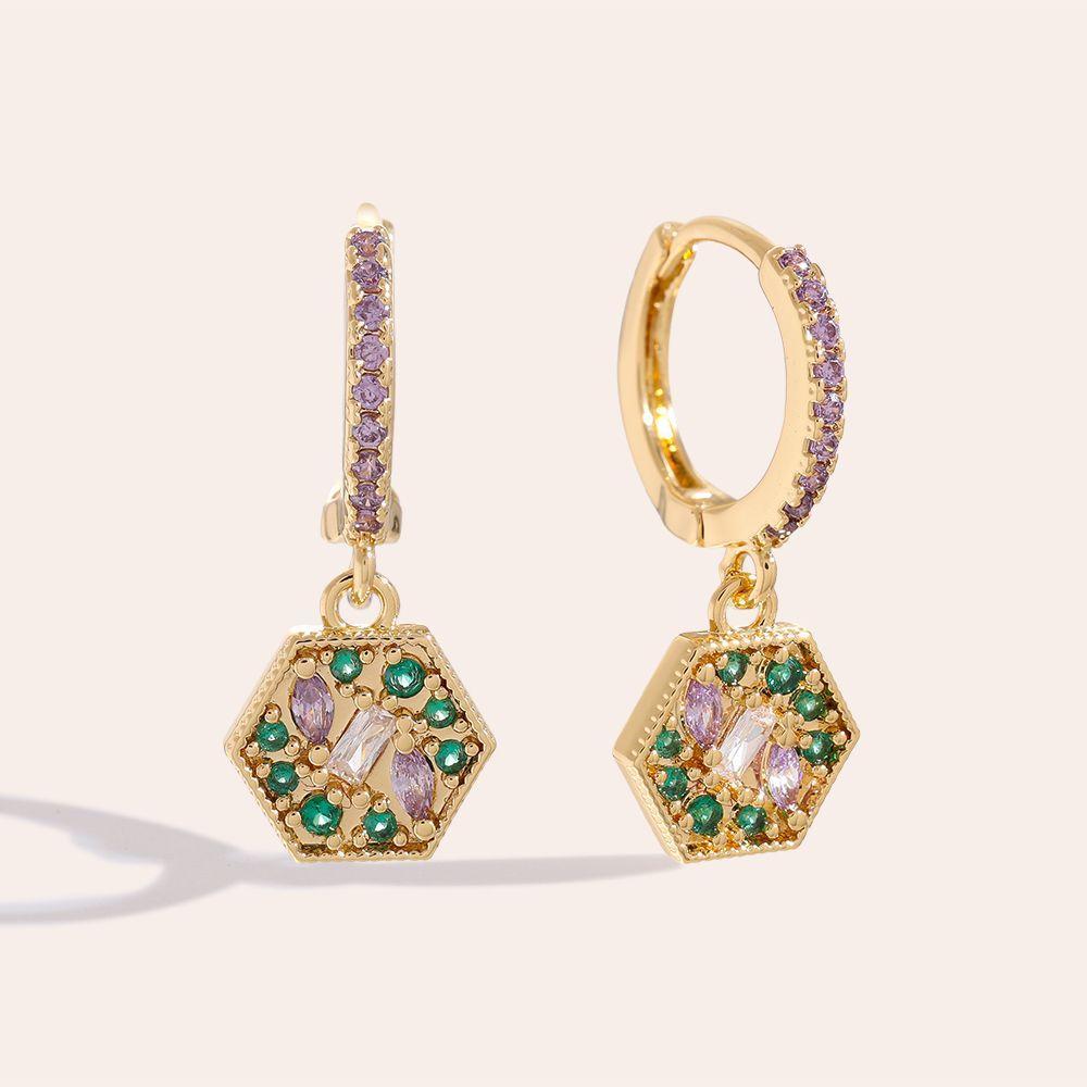 „Solatara“ Sparkling Diamond Hexagon Vergoldete Ohrringe