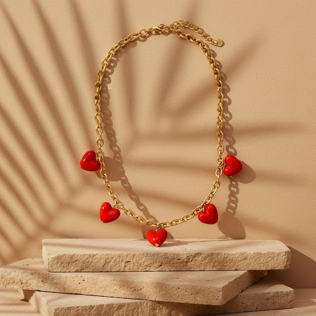 "Solavaraine" Many Red Hearts Edelstahl Halskette