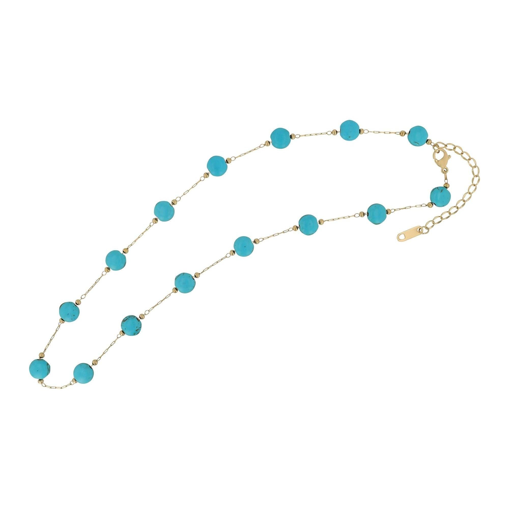 "Solenya" – Goldfarbene Halskette mit Türkis-Edelsteinen (40+5 cm)