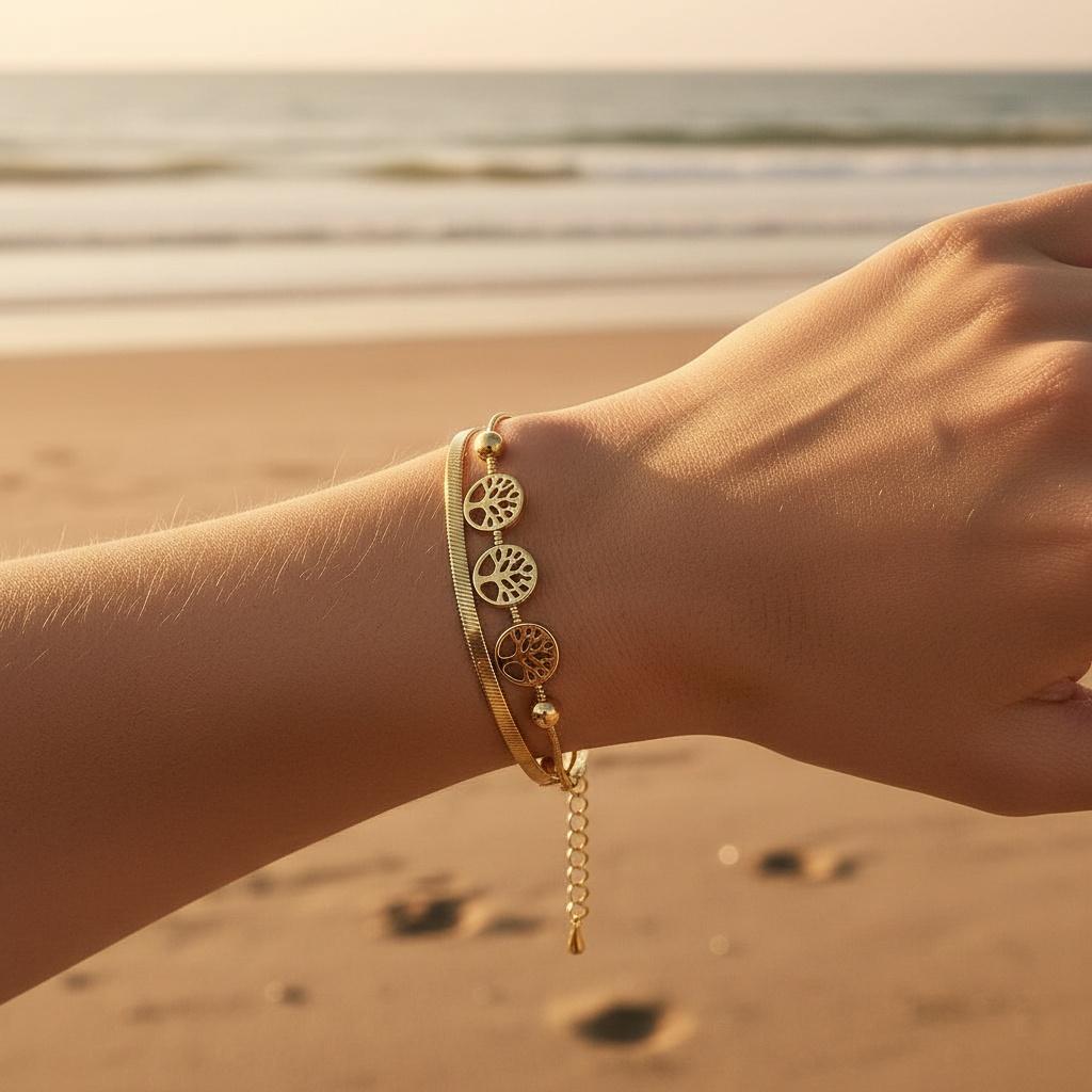 "Talari" – Armband zweireihig mit Lebensbaum-Elementen, 16 + 4 cm