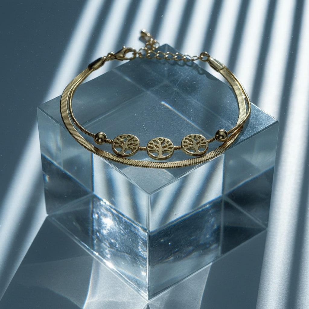 "Talari" – Armband zweireihig mit Lebensbaum-Elementen, 16 + 4 cm