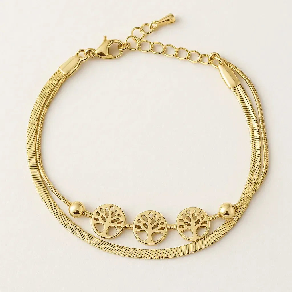 "Talari" – Armband zweireihig mit Lebensbaum-Elementen, 16 + 4 cm-Goldharmonie