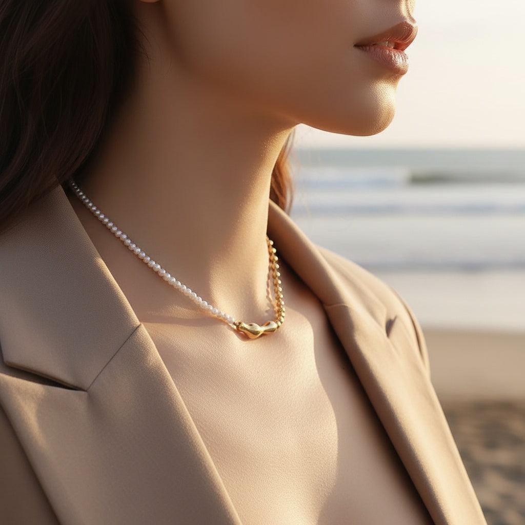 "Veyairaelle" Pearl And Linsen Chain With Irregular Smile Edelstahl Halskette