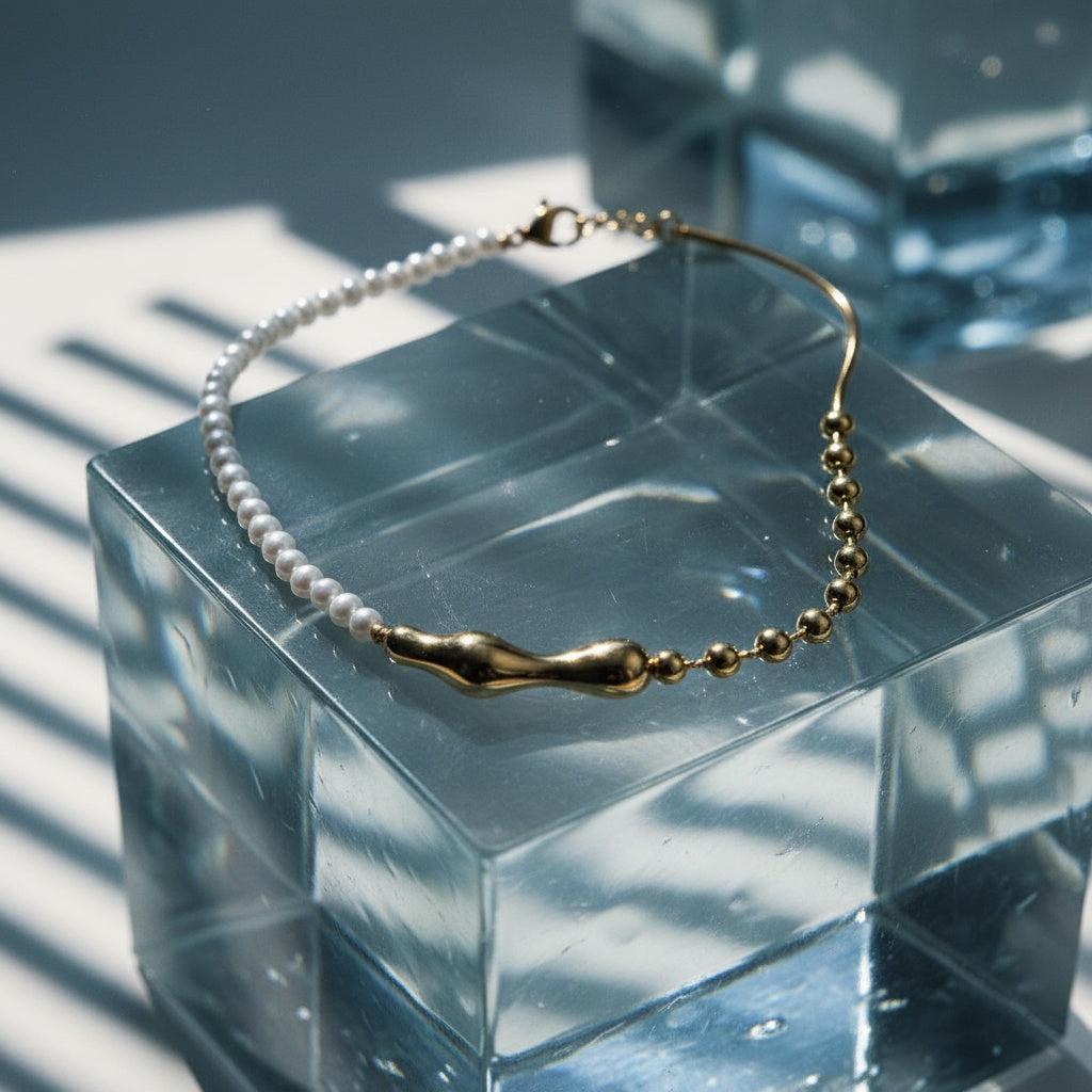 "Veyairaelle" Pearl And Linsen Chain With Irregular Smile Edelstahl Halskette