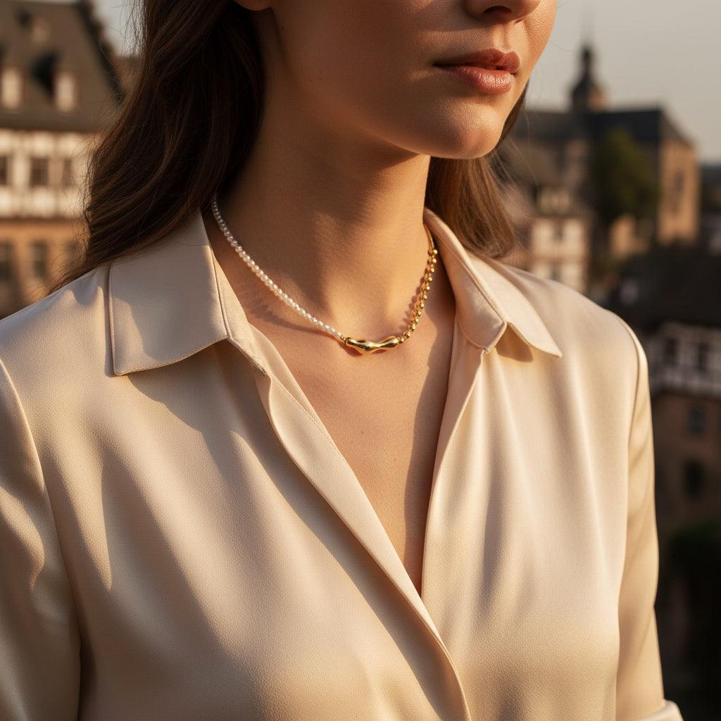 "Veyairaelle" Pearl And Linsen Chain With Irregular Smile Edelstahl Halskette
